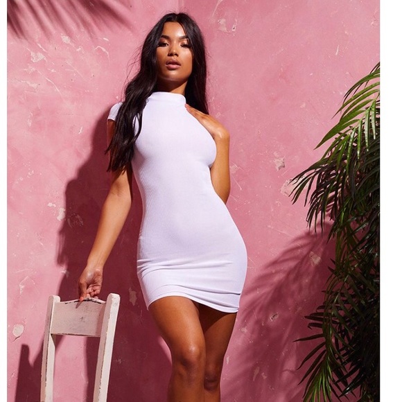 Pretty Little Thing Dresses & Skirts - White High Neck Ribbed Bodycon Dress